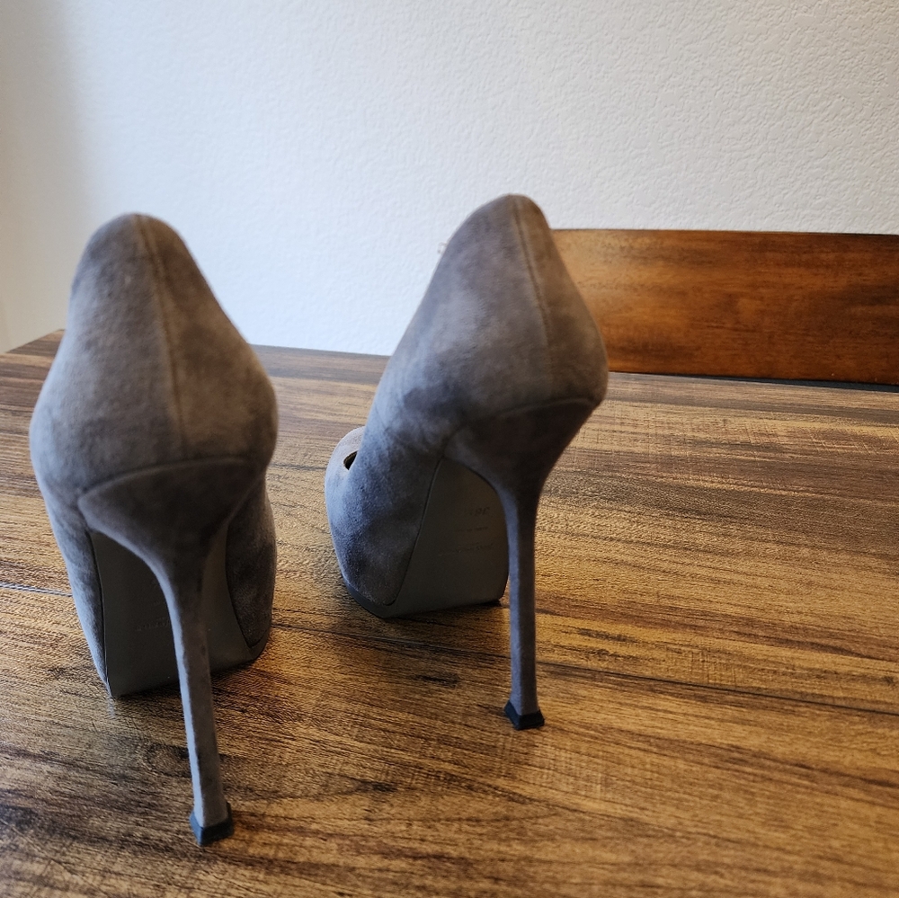 Yves Saint Laurent Tribtoo Heels Pumps Stilettos 36.5 6.5 Suede Grey - Picture 3 of 7